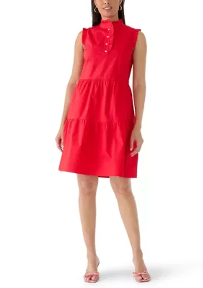 Women's Ruffle Shoulder Tiered Henley Dress