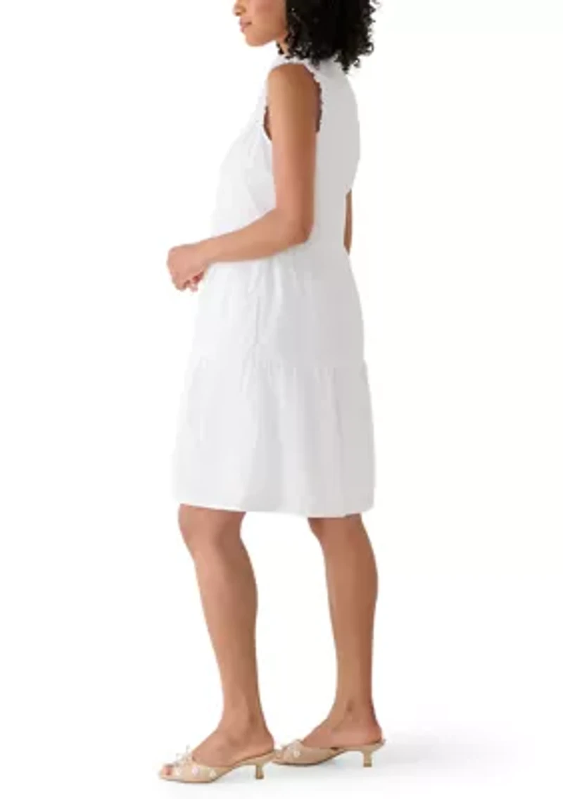 Women's Ruffle Shoulder Tiered Henley Dress