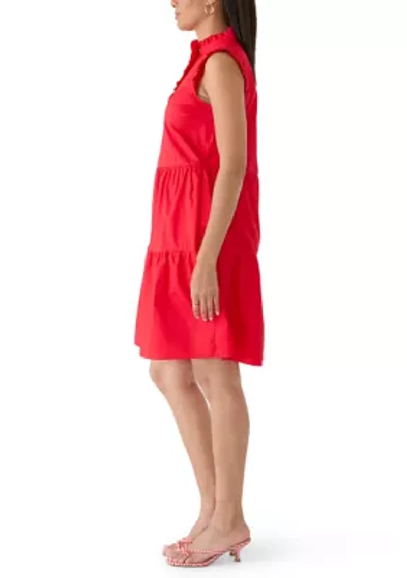 Women's Ruffle Shoulder Tiered Henley Dress