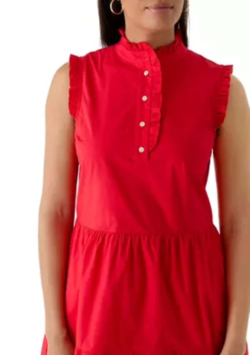 Women's Ruffle Shoulder Tiered Henley Dress