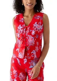 Women's Sleeveless Tie Front Floral Top