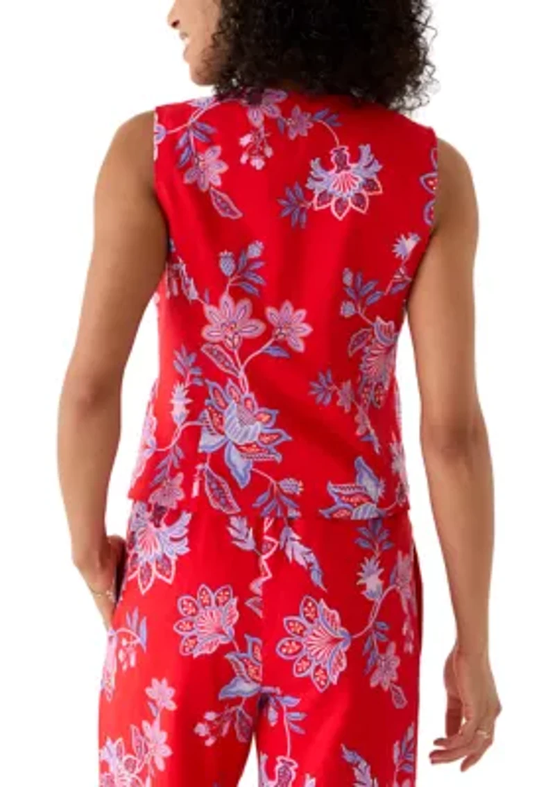 Women's Sleeveless Tie Front Floral Top