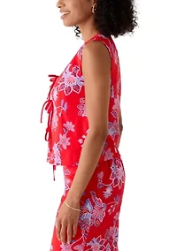 Women's Sleeveless Tie Front Floral Top