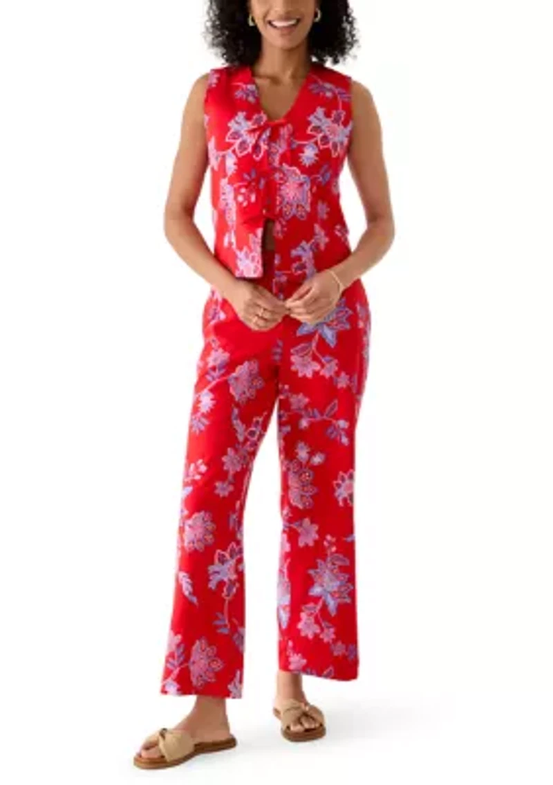 Women's Sleeveless Tie Front Floral Top