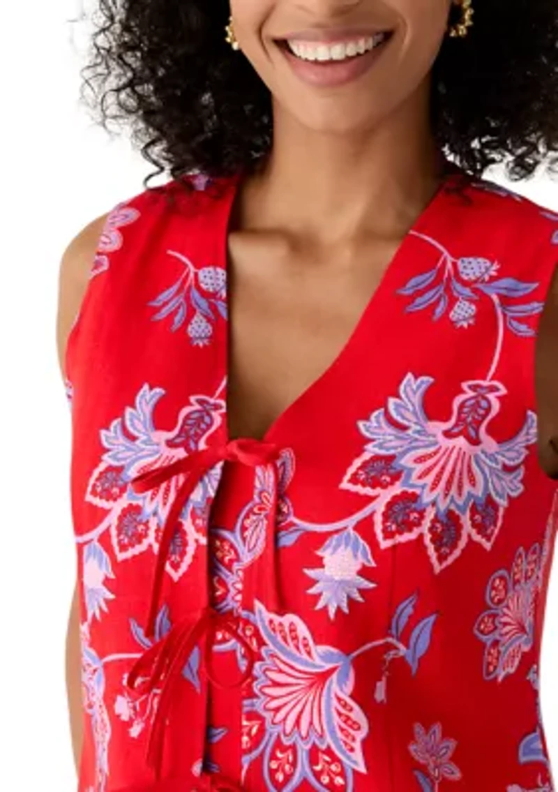 Women's Sleeveless Tie Front Floral Top