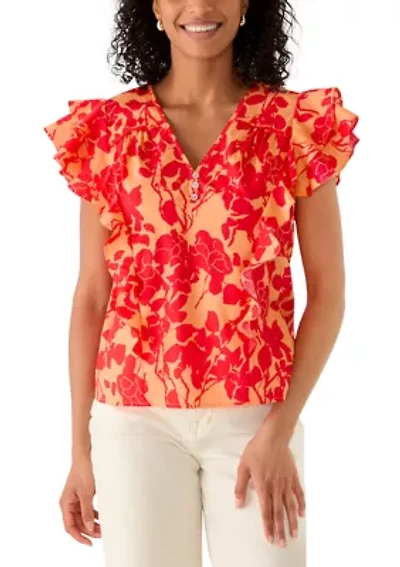 Women's Ruffle Sleeve V-Neck Floral Blouse