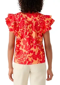 Women's Ruffle Sleeve V-Neck Floral Blouse