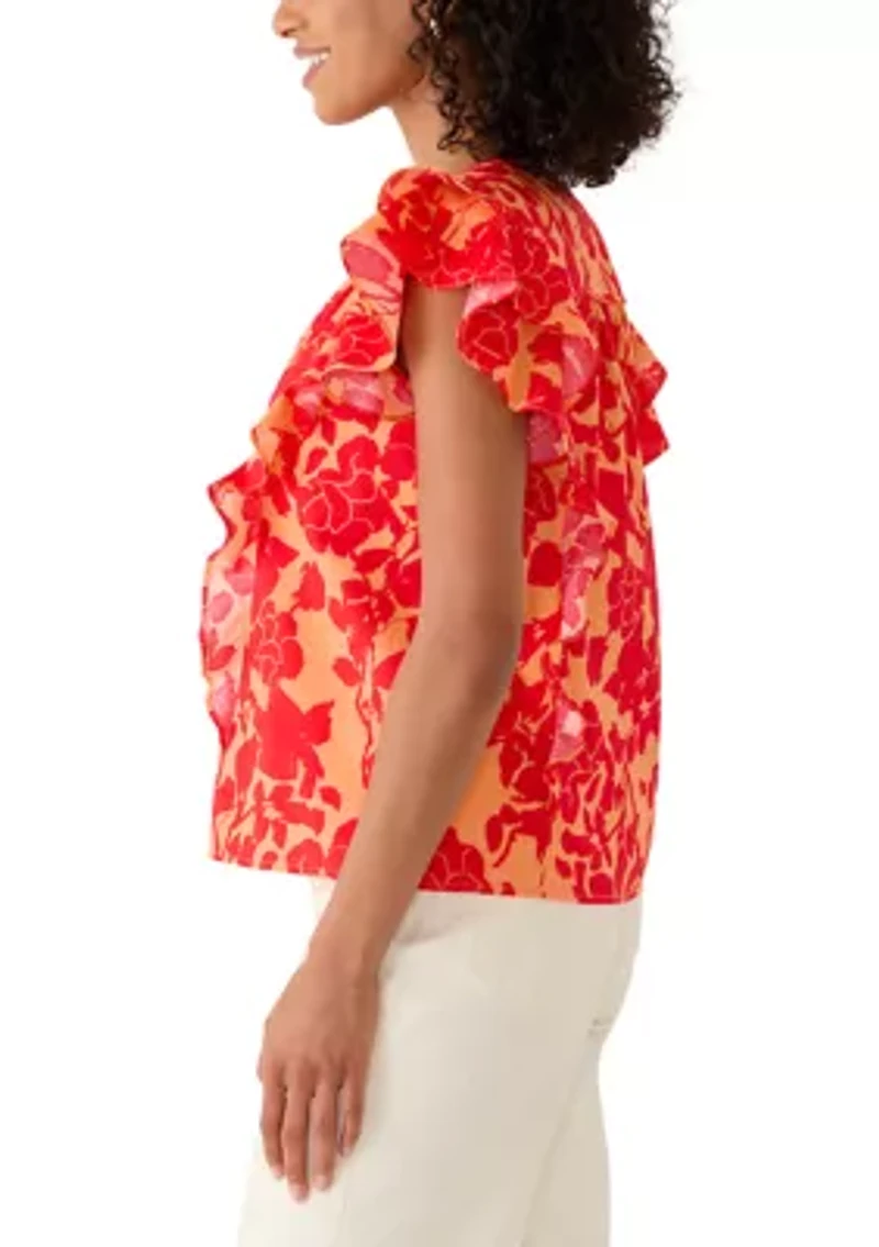 Women's Ruffle Sleeve V-Neck Floral Blouse