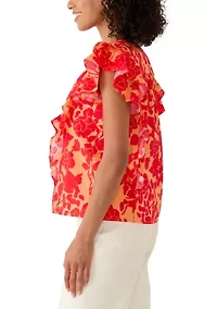 Women's Ruffle Sleeve V-Neck Floral Blouse