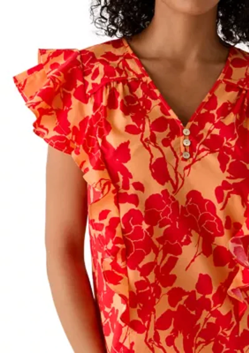 Women's Ruffle Sleeve V-Neck Floral Blouse
