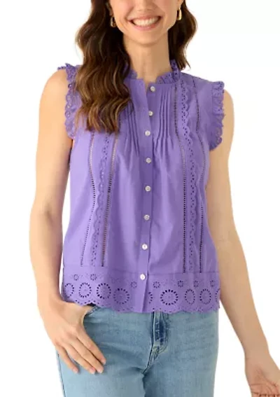 Women's Sleeveless Crochet Trim Blouse