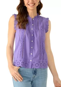 Women's Sleeveless Crochet Trim Blouse