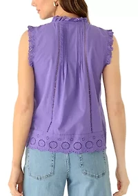 Women's Sleeveless Crochet Trim Blouse