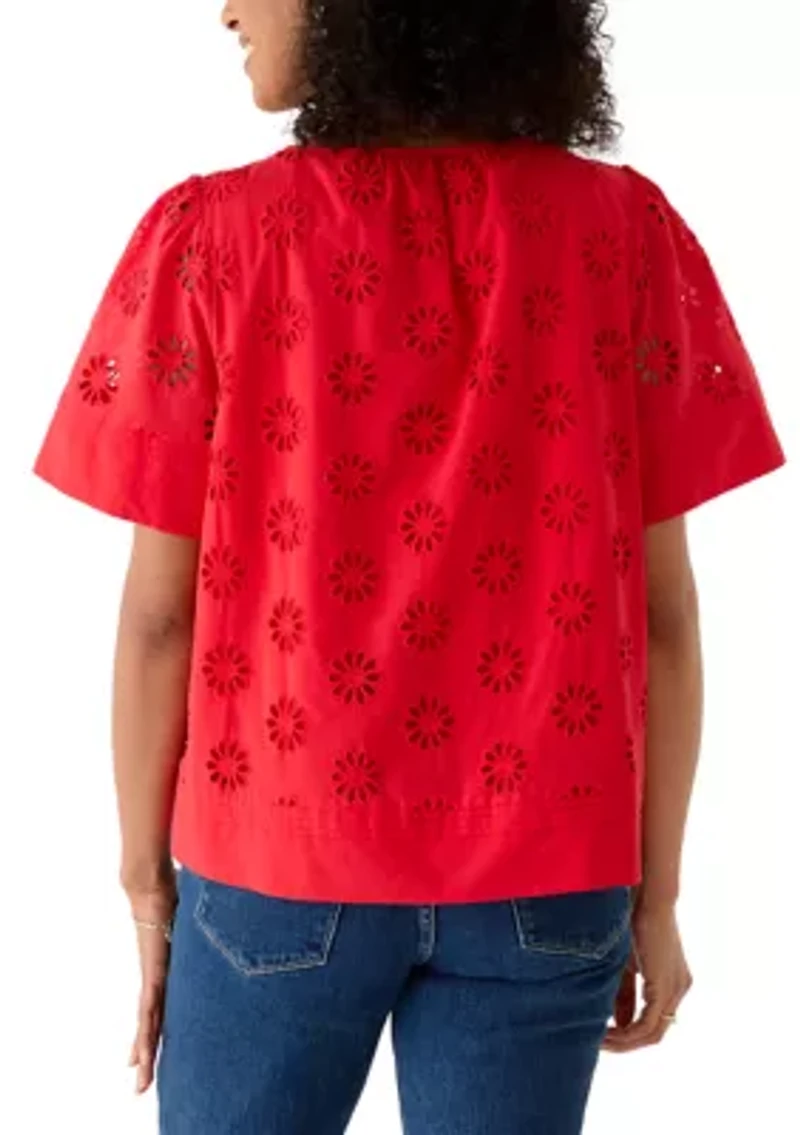 Women's Flutter Sleeve Eyelet Blouse