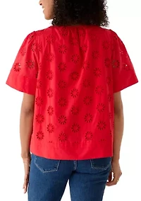Women's Flutter Sleeve Eyelet Blouse
