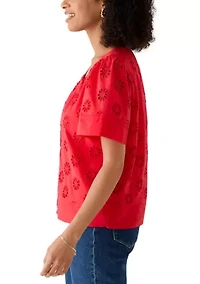 Women's Flutter Sleeve Eyelet Blouse