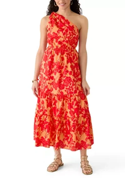Women's Ruffle One Shoulder Floral Midi Dress
