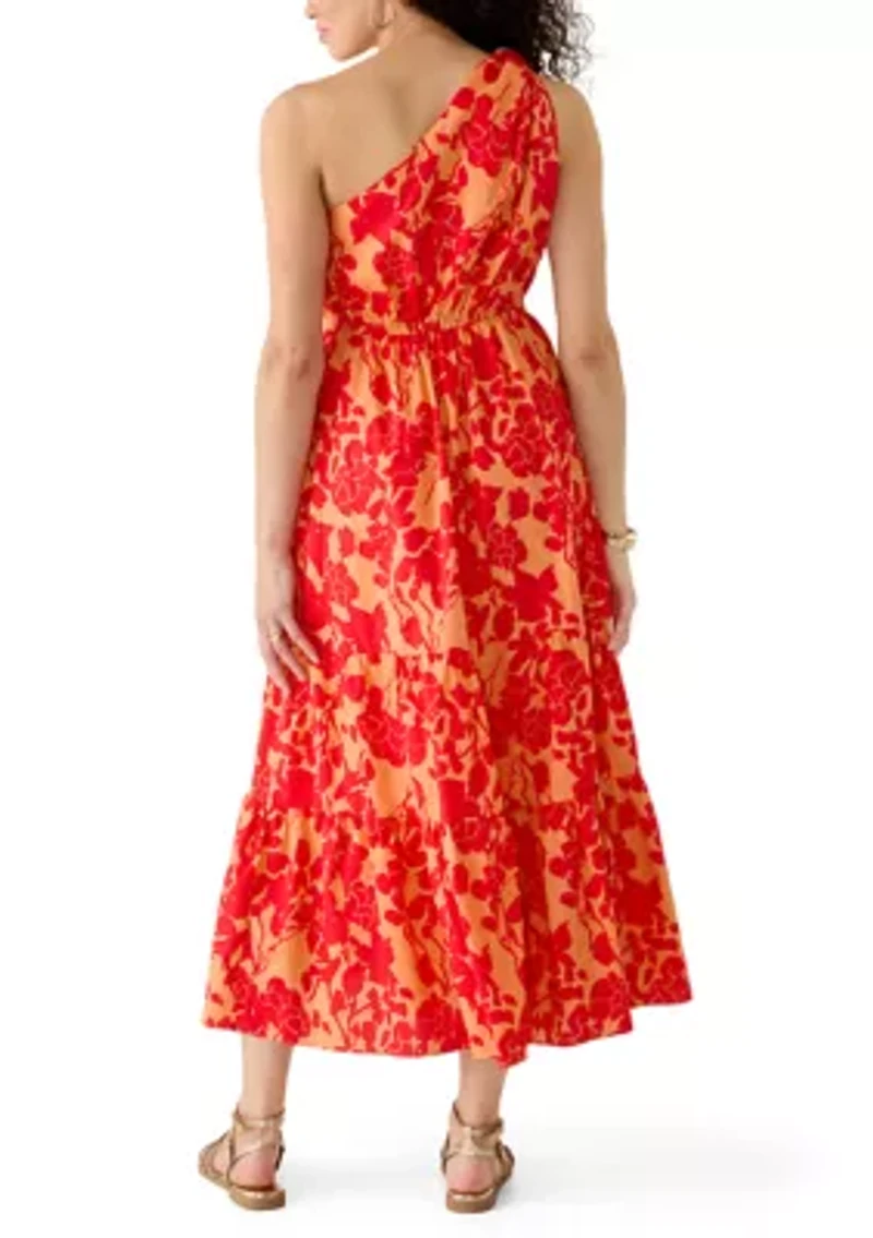 Women's Ruffle One Shoulder Floral Midi Dress