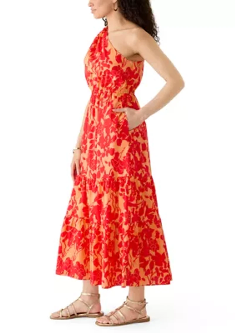 Women's Ruffle One Shoulder Floral Midi Dress