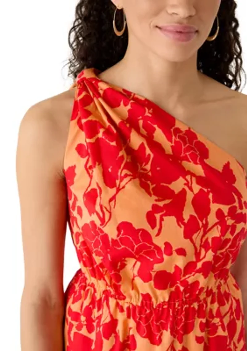 Women's Ruffle One Shoulder Floral Midi Dress