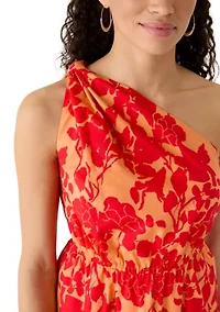Women's Ruffle One Shoulder Floral Midi Dress