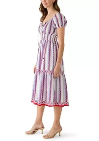 Women's Puff Sleeve Smocked Waist Print Dress