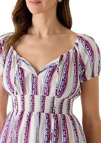 Women's Puff Sleeve Smocked Waist Print Dress