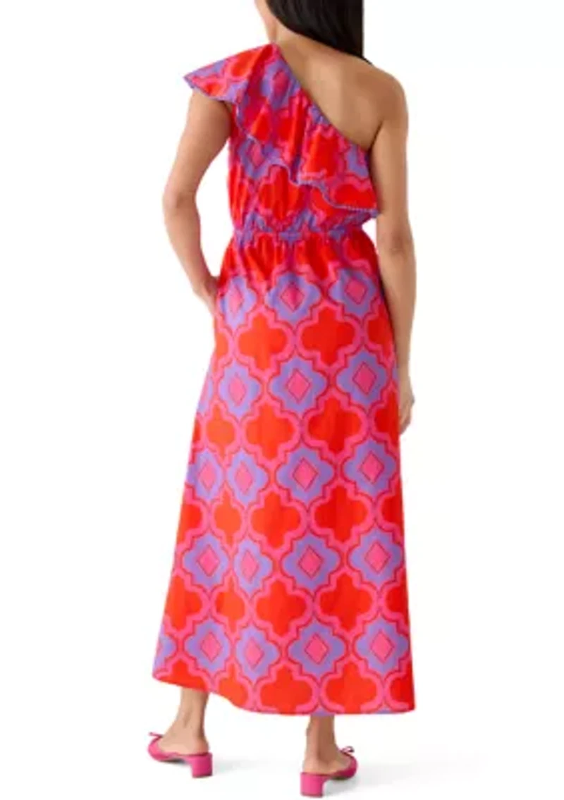 Women's Ruffle One Shoulder Tile Midi Dress