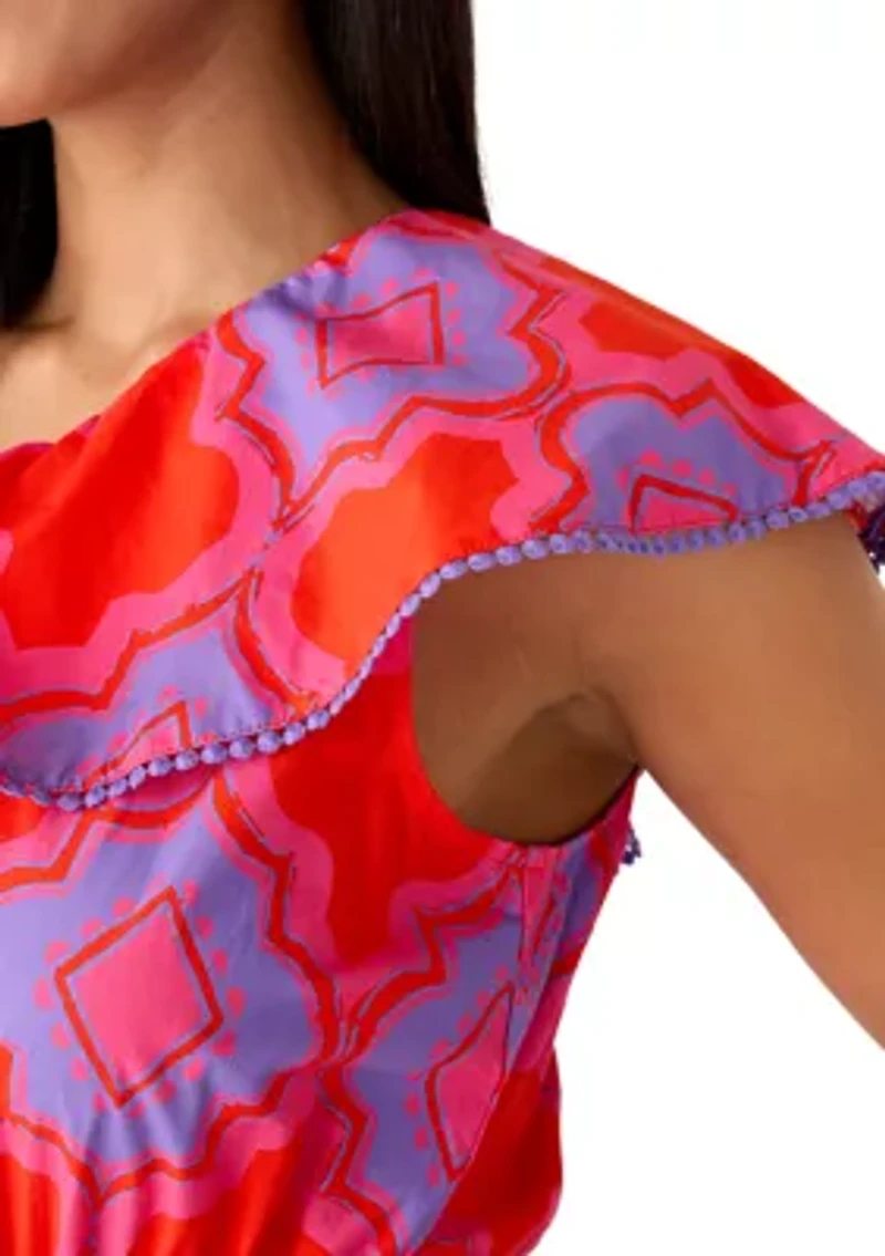 Women's Ruffle One Shoulder Tile Midi Dress