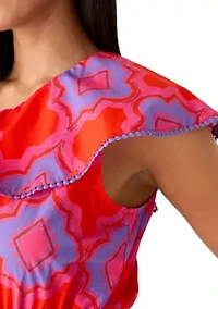 Women's Ruffle One Shoulder Tile Midi Dress