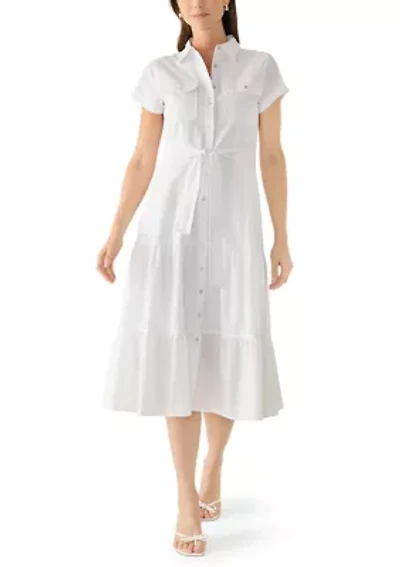 Women's Short Sleeve Tie Waist Tier Shirt Dress