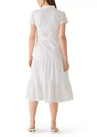 Women's Short Sleeve Tie Waist Tier Shirt Dress