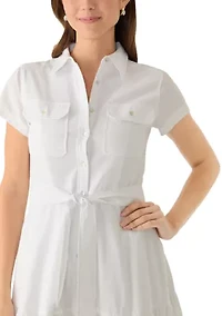 Women's Short Sleeve Tie Waist Tier Shirt Dress