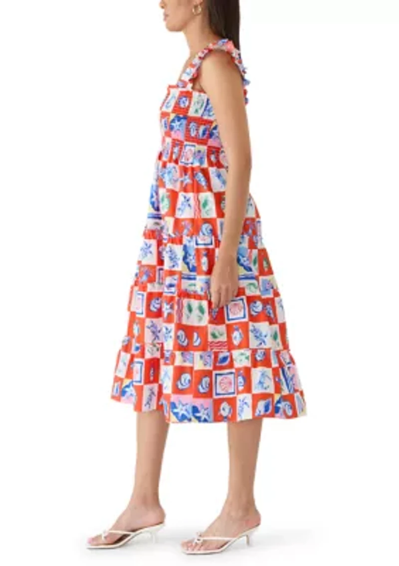 Women's Ruffle Strap Smocked Midi Dress