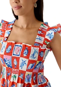 Women's Ruffle Strap Smocked Midi Dress