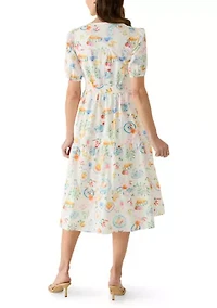 Women's Tiered Postcard Print Midi Dress