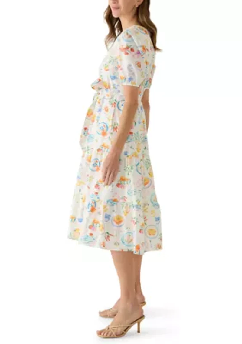 Women's Tiered Postcard Print Midi Dress