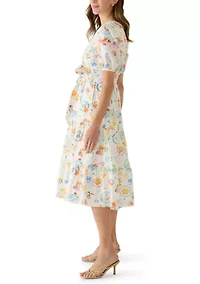 Women's Tiered Postcard Print Midi Dress
