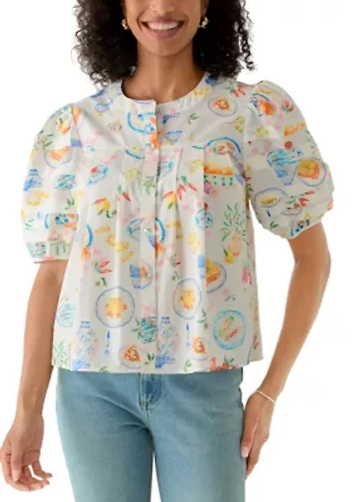 Women's Puff Sleeve Button front Printed Blouse