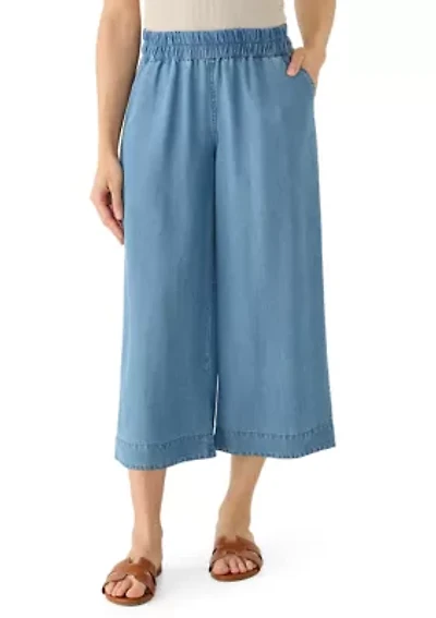 Petite Tencel Denim Wide Cropped Leg Pants