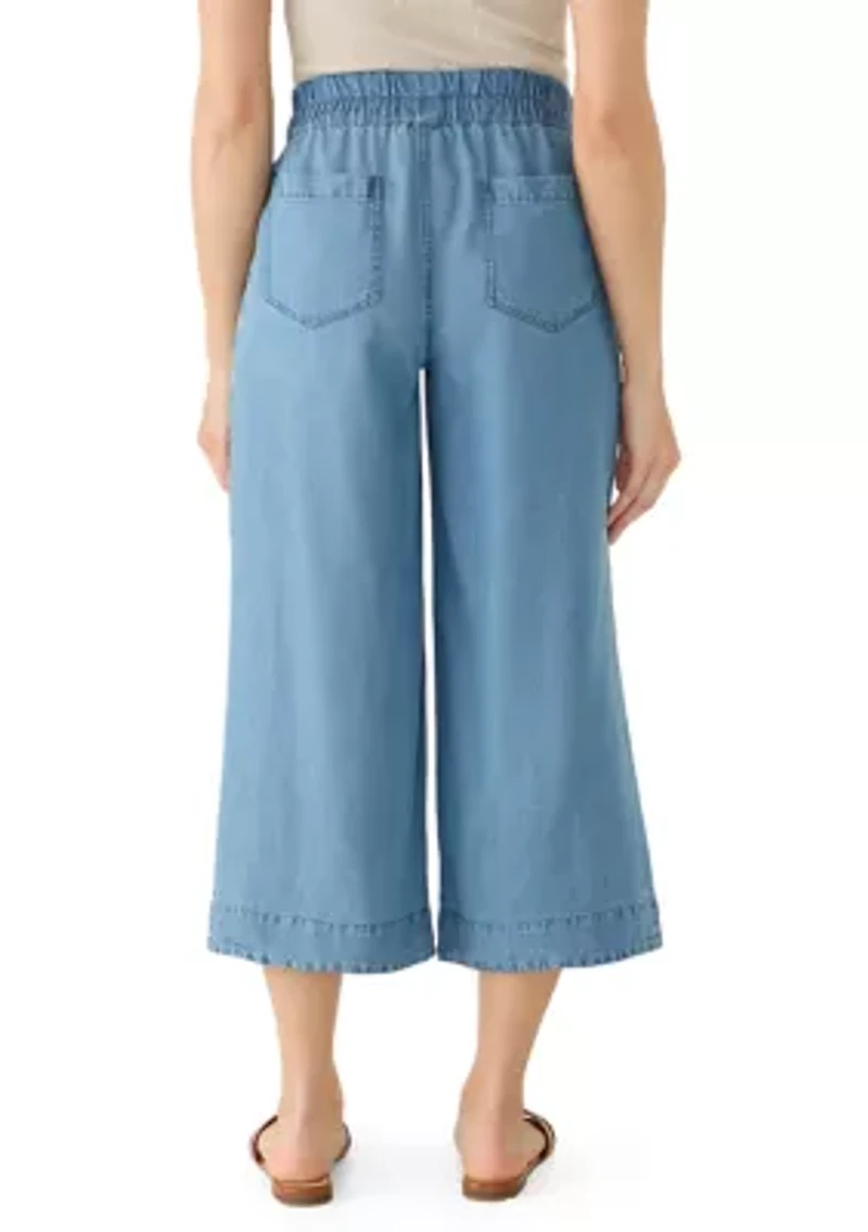 Petite Tencel Denim Wide Cropped Leg Pants