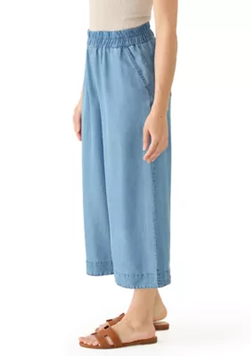 Petite Tencel Denim Wide Cropped Leg Pants