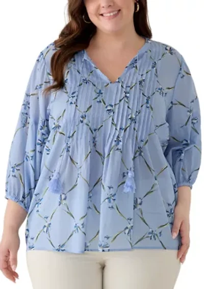 Plus Pintuck Peasant Woven Shirt