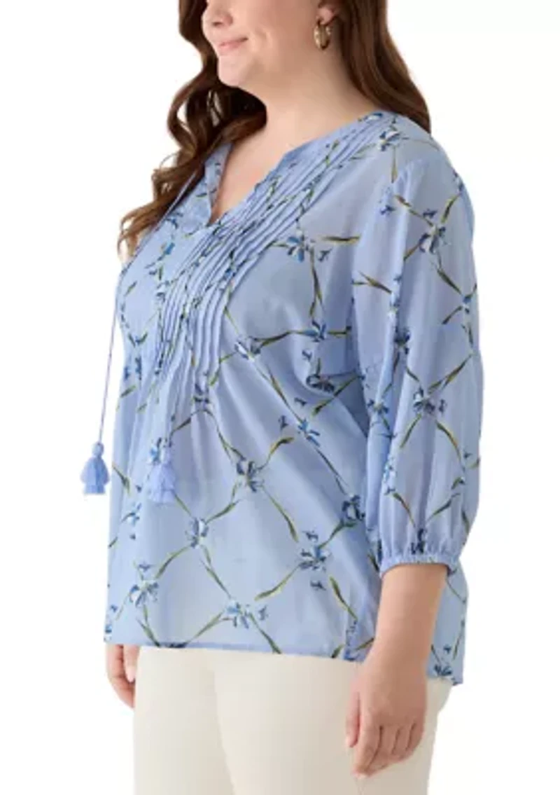 Plus Pintuck Peasant Woven Shirt