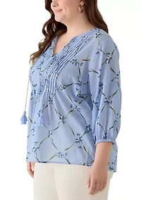 Plus Pintuck Peasant Woven Shirt