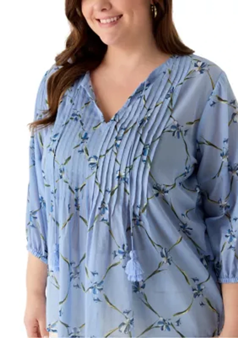 Plus Pintuck Peasant Woven Shirt