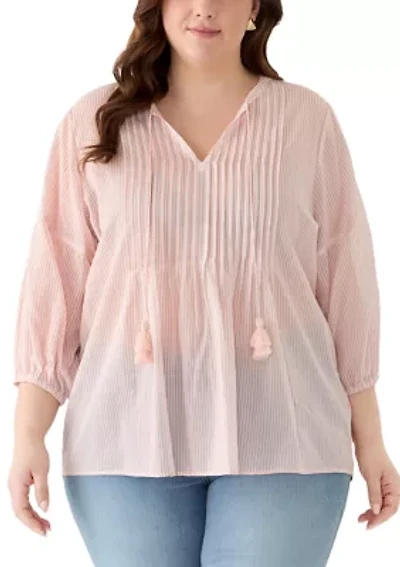 Plus Pintuck Peasant Woven Shirt