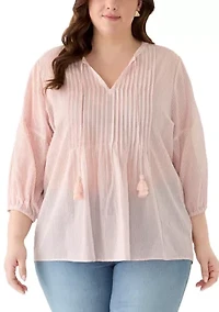 Plus Pintuck Peasant Woven Shirt