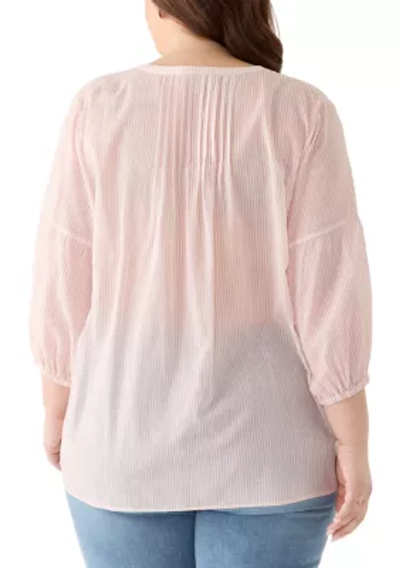 Plus Pintuck Peasant Woven Shirt