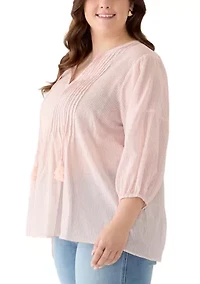 Plus Pintuck Peasant Woven Shirt